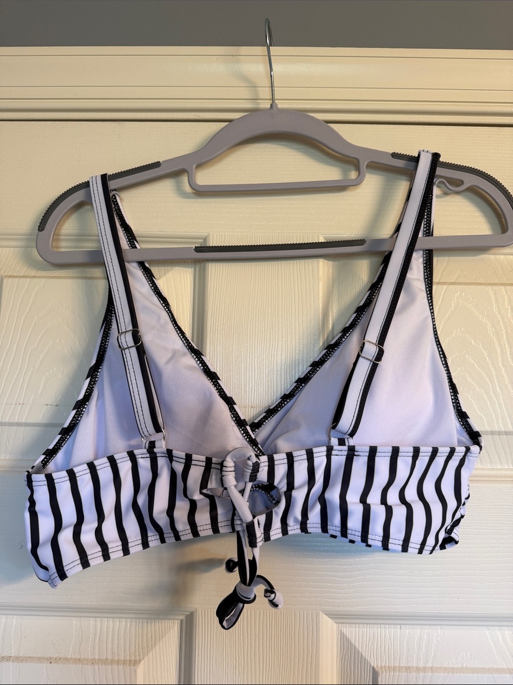 Striped Black & White Bikini Set - Women's Swimwear - Picture 3 of 8